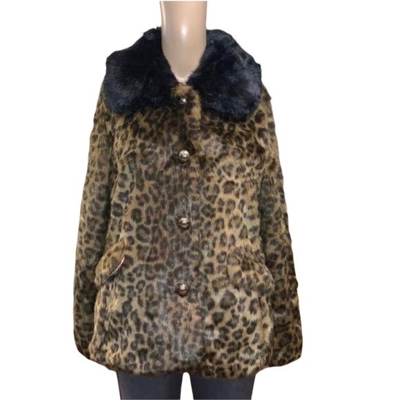 Kate Spade Designer Faux Fur Leopard Print Jacket Coat XS NWT